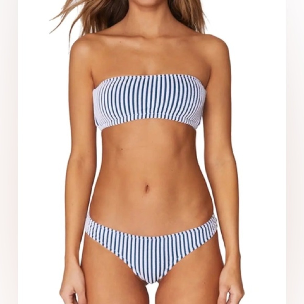 Spiritual Gangster Bikini Blue White Striped Terry Bandeau Cheeky Brazilian NWOT